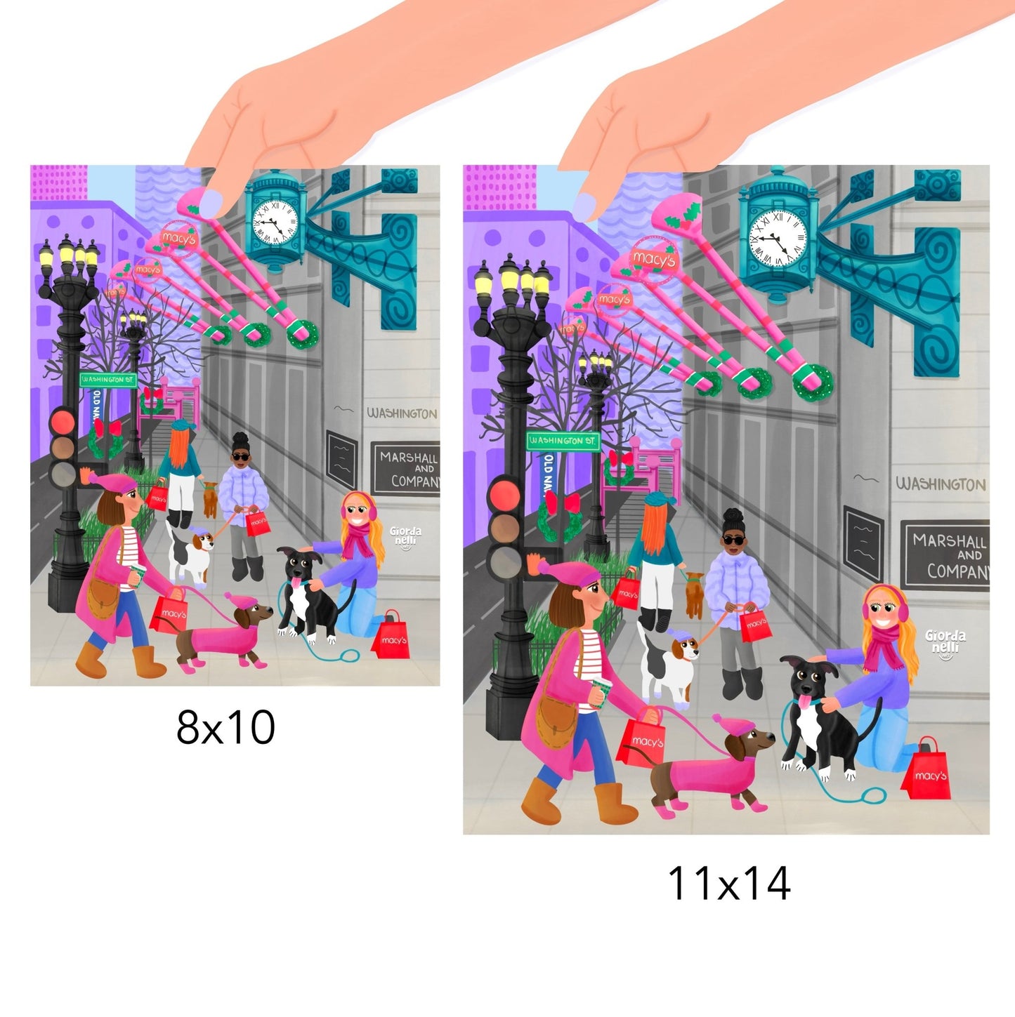 Chicago Dogs - Holiday Edition: Holiday Stroll on State Street - Giordanelli Art