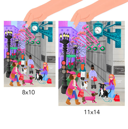 Chicago Dogs - Holiday Edition: Holiday Stroll on State Street - Giordanelli Art