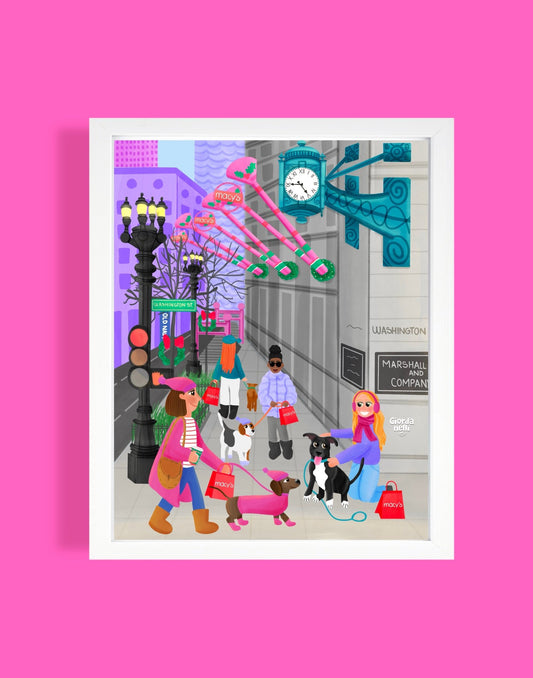 Chicago Dogs - Holiday Edition: Holiday Stroll on State Street - Giordanelli Art