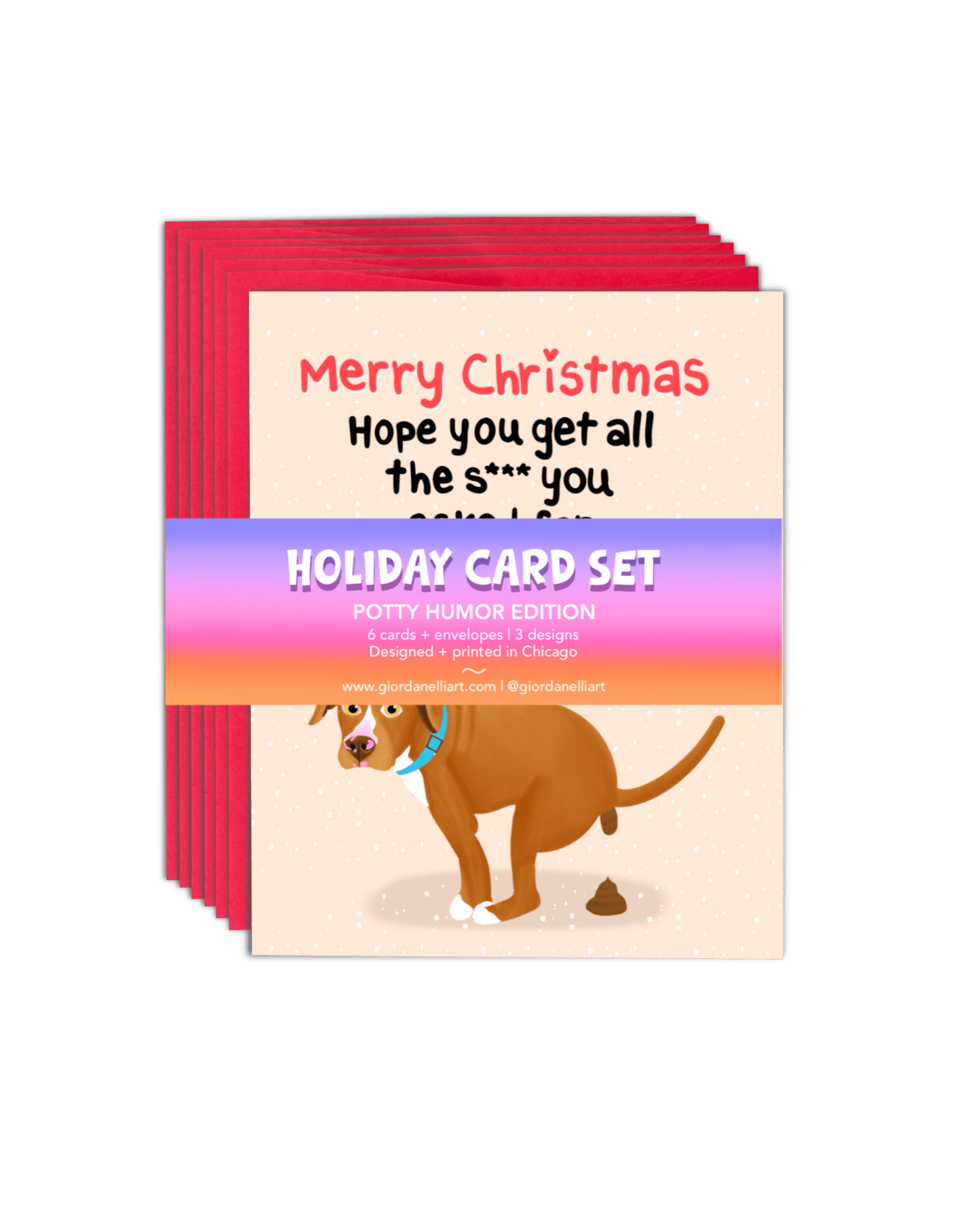 Holiday Card Set: Potty Humor Edition - 6 Cards + Envelopes | 3 Designs - Giordanelli Art