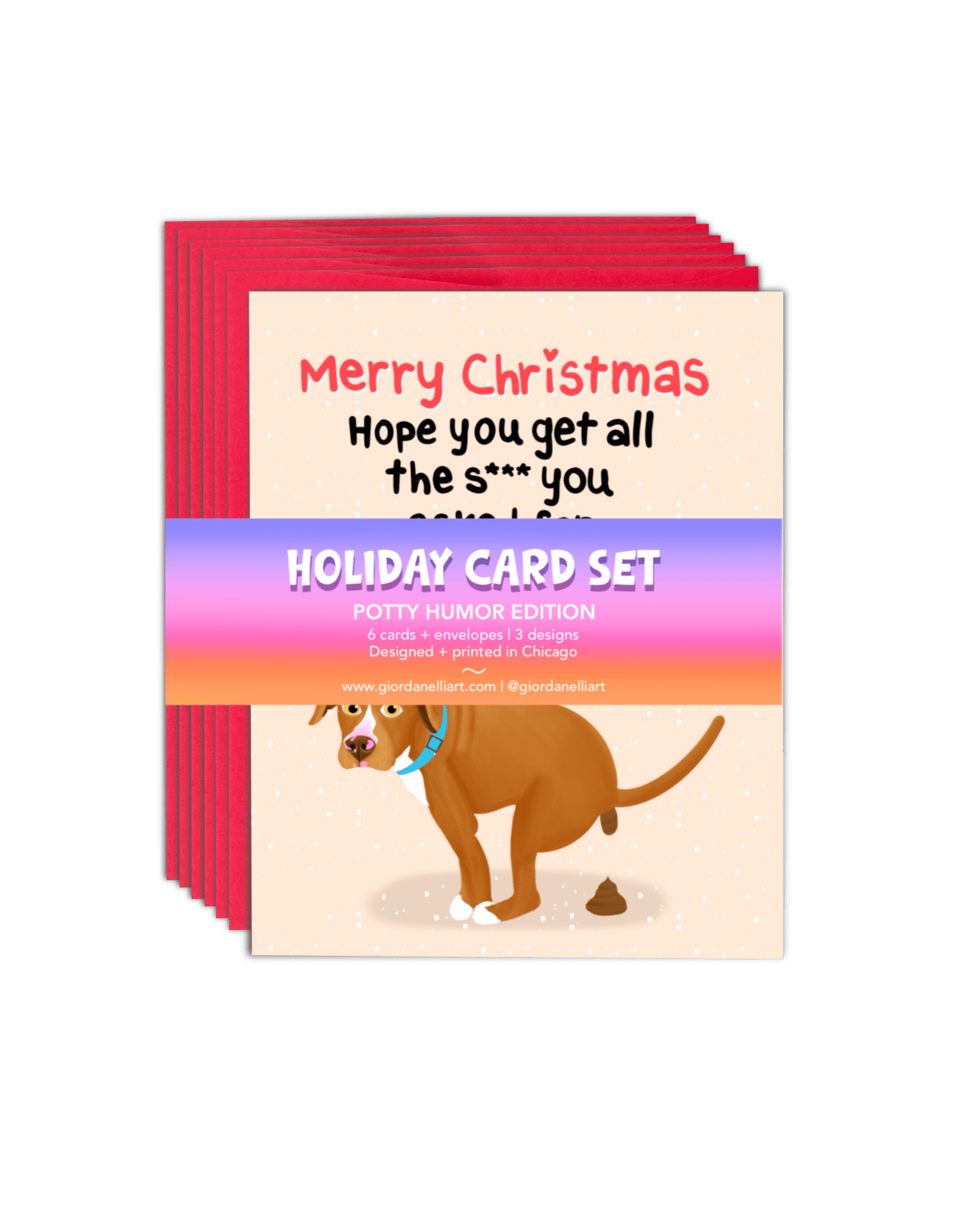 Holiday Card Set: Potty Humor Edition - 6 Cards + Envelopes | 3 Designs - Giordanelli Art