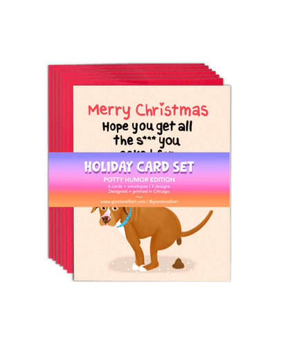 Holiday Card Set: Potty Humor Edition - 6 Cards + Envelopes | 3 Designs - Giordanelli Art